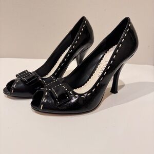 White House Black Market Black Patent Leather Peep-Toe Pumps